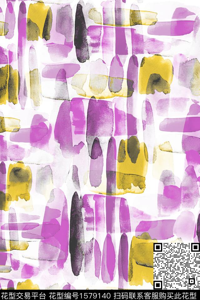 笔触水彩抽象数码印花华亿平台下载（图片编号: 1579140） - 瓦栏（Walan）