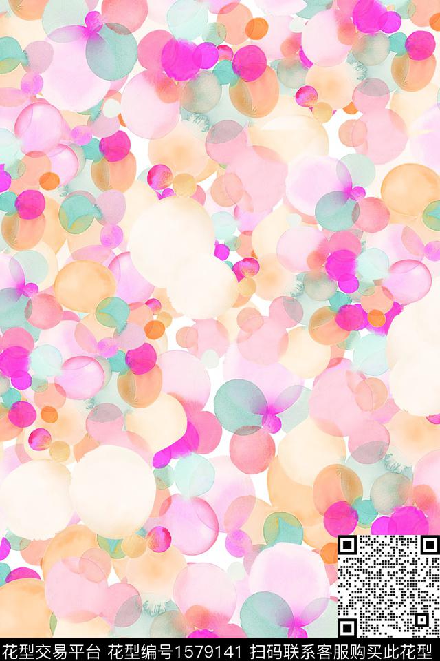 几何波点水彩数码印花华亿平台下载（图片编号: 1579141） - 瓦栏（Walan）