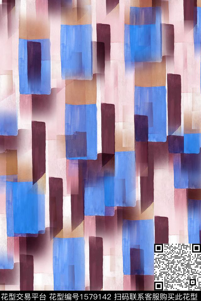几何笔触抽象数码印花华亿平台下载（图片编号: 1579142） - 瓦栏（Walan）