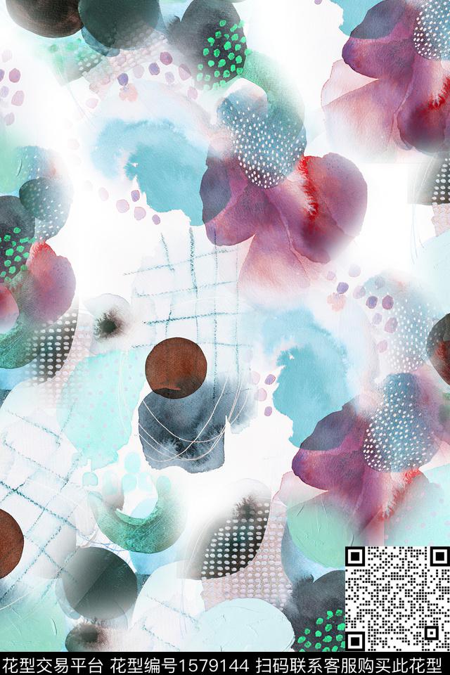 水彩抽象波点数码印花华亿平台下载（图片编号: 1579144） - 瓦栏（Walan）