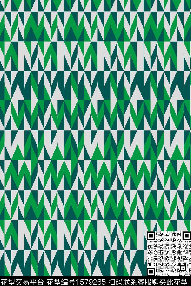 绿色几何条纹传统印花华亿平台下载（图片编号: 1579265） - 瓦栏（Walan）