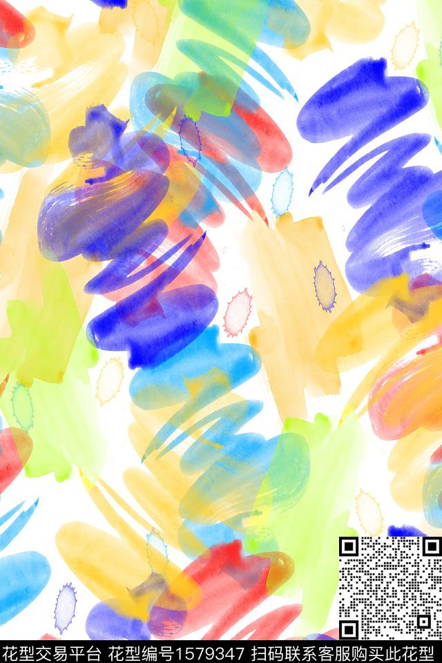 抽象水彩涂鸦数码印花华亿平台下载（图片编号: 1579347） - 瓦栏（Walan）
