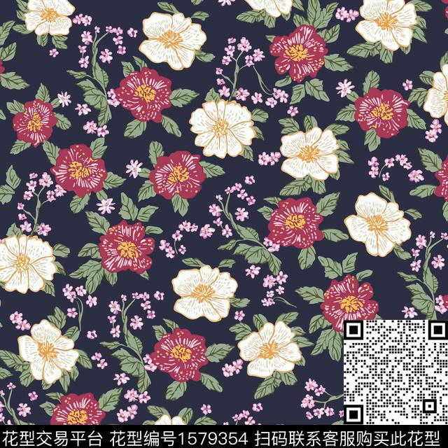 黑底花卉平面花卉花卉数码印花华亿平台下载（图片编号: 1579354） - 瓦栏（Walan）