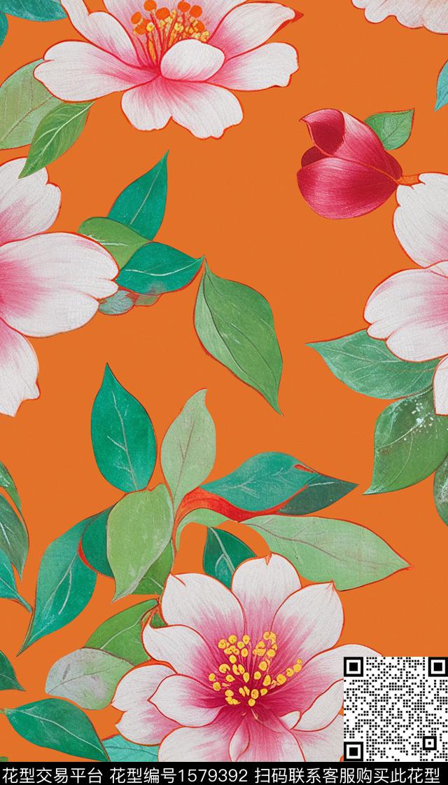 大花花卉数码印花华亿平台下载（图片编号: 1579392） - 瓦栏（Walan）