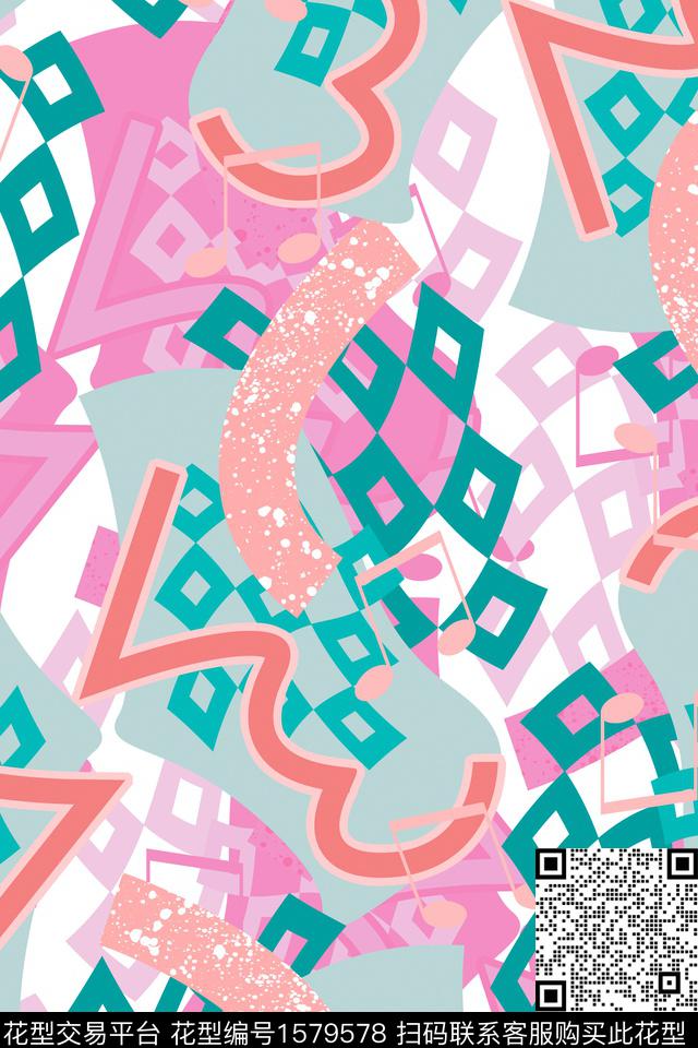 抽象几何条纹传统印花华亿平台下载（图片编号: 1579578） - 瓦栏（Walan）