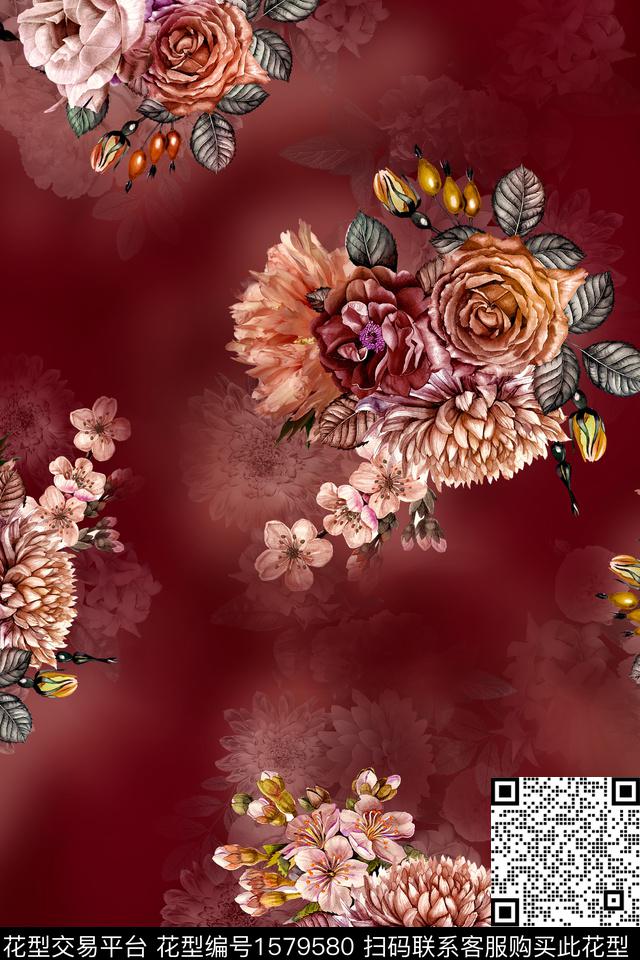 花卉中老年香云纱数码印花华亿平台下载（图片编号: 1579580） - 瓦栏（Walan）