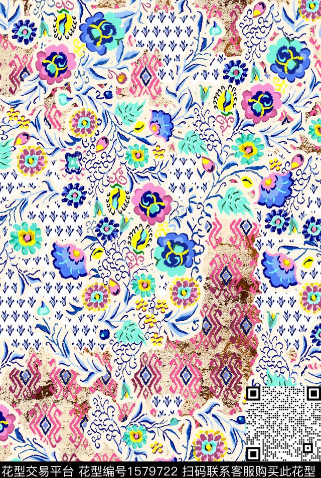 花卉民族花卉民族风数码印花华亿平台下载（图片编号: 1579722） - 瓦栏（Walan）