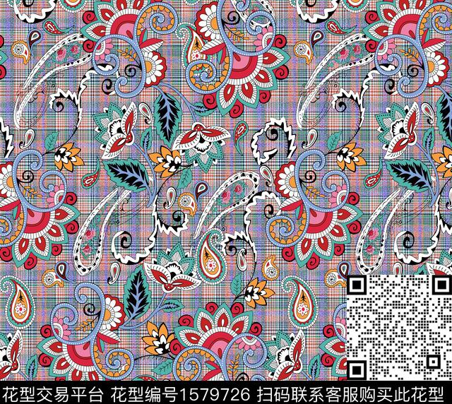 佩斯利民族风民族花卉数码印花华亿平台下载（图片编号: 1579726） - 瓦栏（Walan）