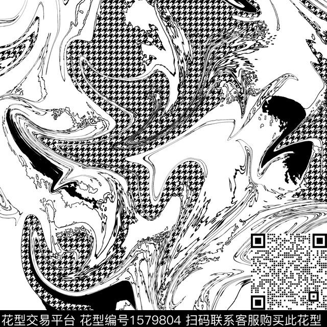 黑白千鸟格抽象数码印花华亿平台下载（图片编号: 1579804） - 瓦栏（Walan）