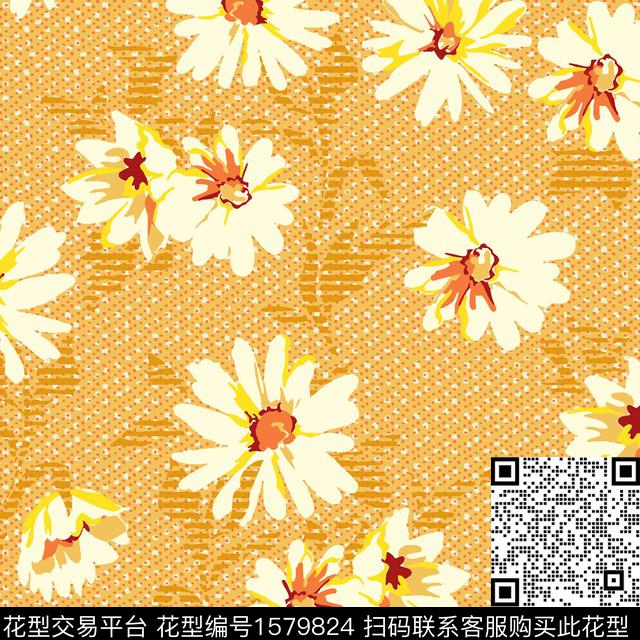 小清新花卉波点数码印花华亿平台下载（图片编号: 1579824） - 瓦栏（Walan）