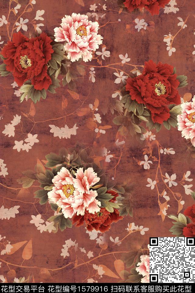 花卉底纹中老年数码印花华亿平台下载（图片编号: 1579916） - 瓦栏（Walan）