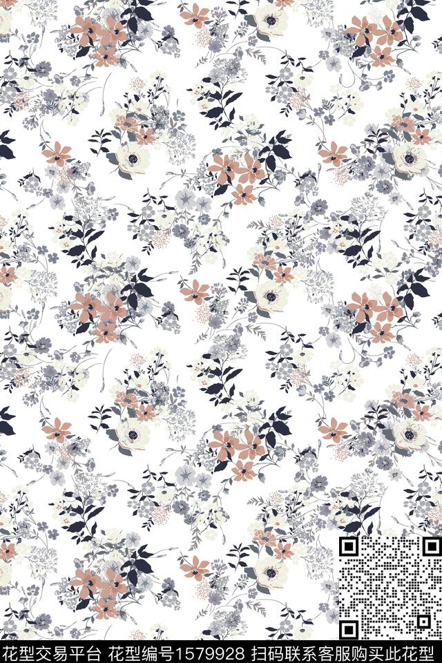 白底花花卉小碎花数码印花华亿平台下载（图片编号: 1579928） - 瓦栏（Walan）