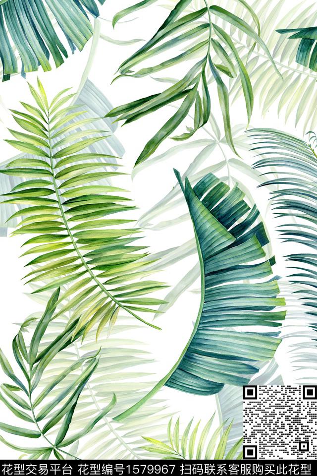 热带影花绿植树叶数码印花华亿平台下载（图片编号: 1579967） - 瓦栏（Walan）