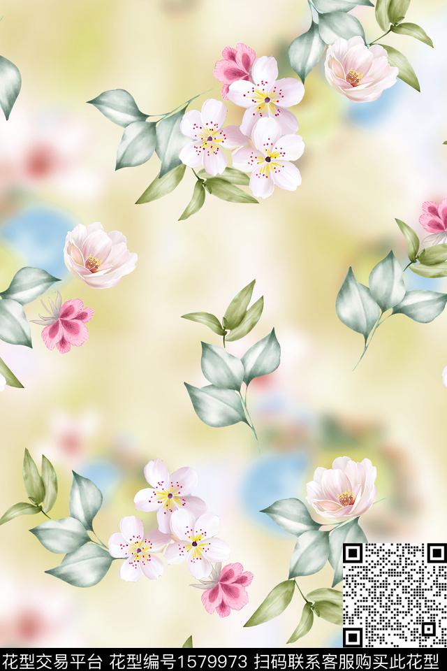 花卉水彩花卉朦胧底纹数码印花华亿平台下载（图片编号: 1579973） - 瓦栏（Walan）