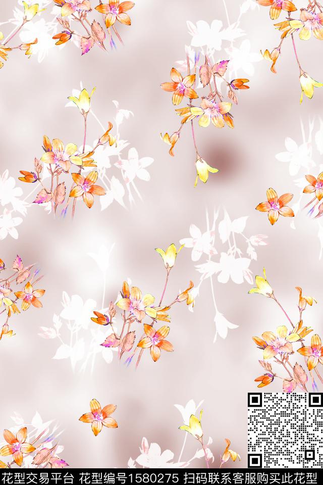 花卉影花渐变数码印花华亿平台下载（图片编号: 1580275） - 瓦栏（Walan）