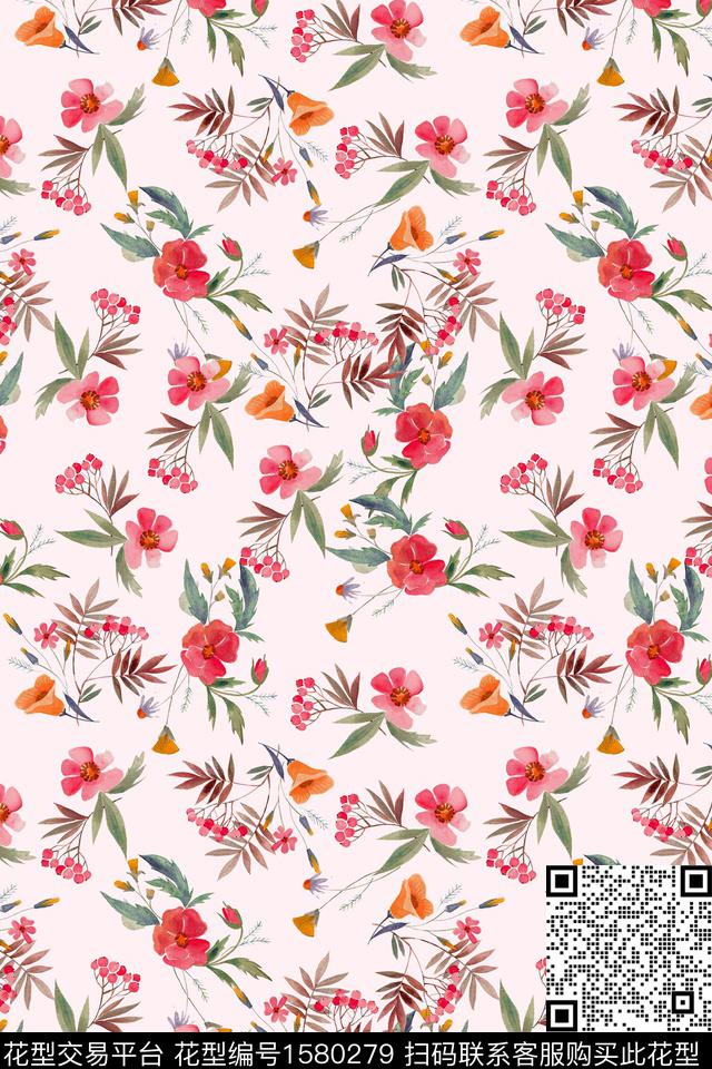 水彩花卉小碎花花卉数码印花华亿平台下载（图片编号: 1580279） - 瓦栏（Walan）