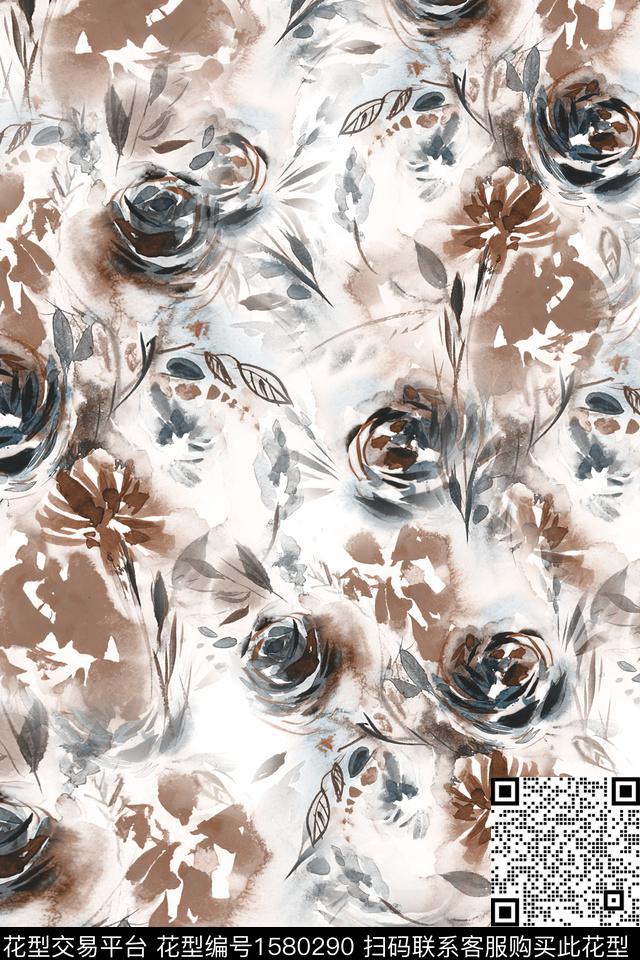 水彩花卉中老年花卉数码印花华亿平台下载（图片编号: 1580290） - 瓦栏（Walan）