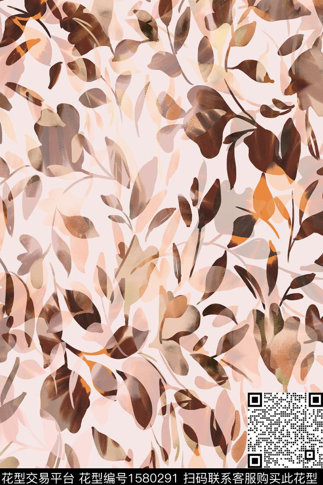 抽象花卉叶子剪影数码印花华亿平台下载（图片编号: 1580291） - 瓦栏（Walan）