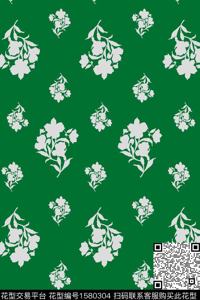 剪影花卉小碎花传统印花华亿平台下载（图片编号: 1580304） - 瓦栏（Walan）