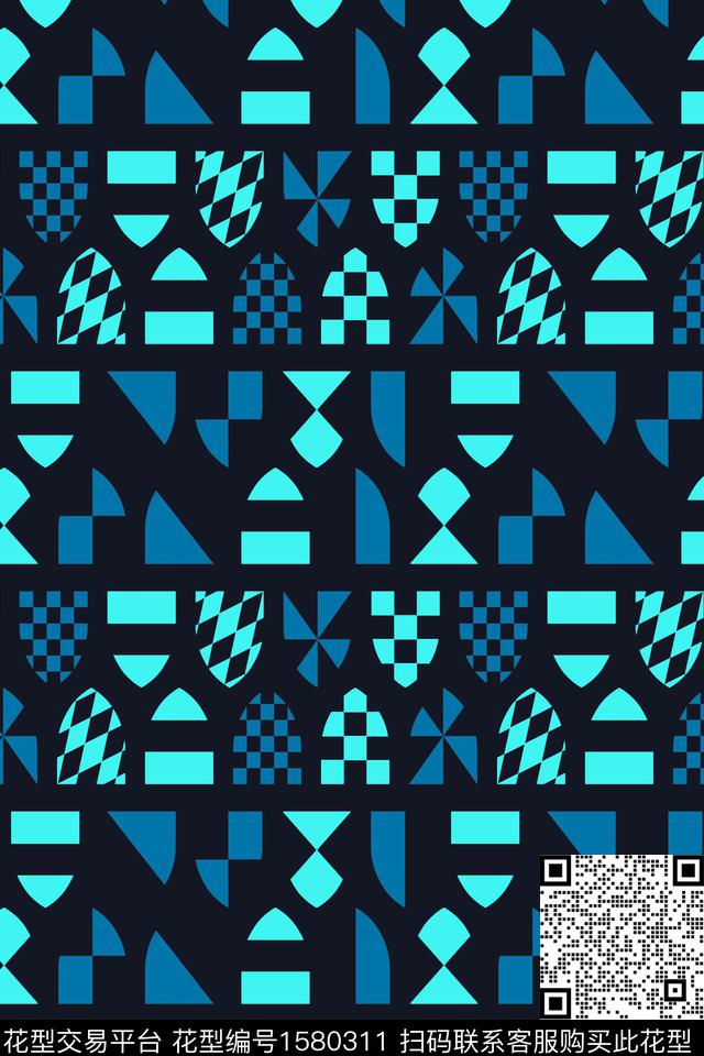 格子几何蓝色传统印花华亿平台下载（图片编号: 1580311） - 瓦栏（Walan）