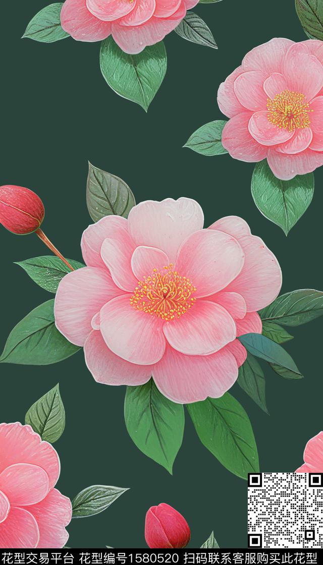 花卉大花茶花数码印花华亿平台下载（图片编号: 1580520） - 瓦栏（Walan）