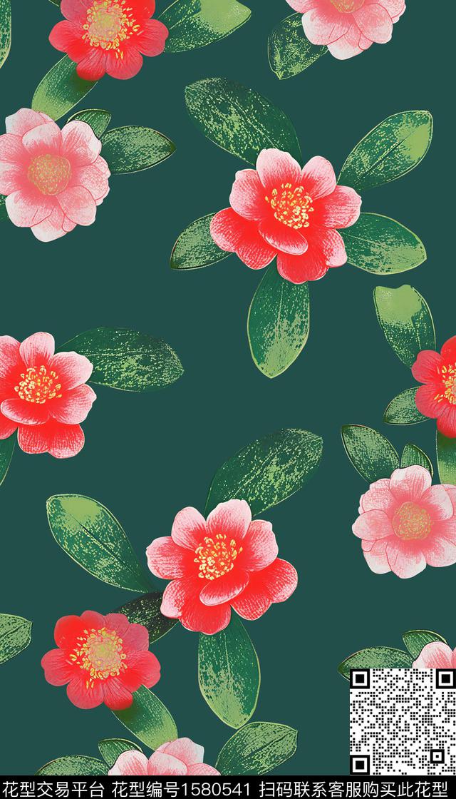 平面花卉茶花花卉数码印花华亿平台下载（图片编号: 1580541） - 瓦栏（Walan）