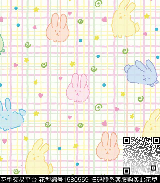 兔子格子趣味传统印花华亿平台下载（图片编号: 1580559） - 瓦栏（Walan）