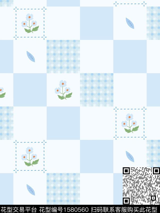 花卉格子几何传统印花华亿平台下载（图片编号: 1580560） - 瓦栏（Walan）