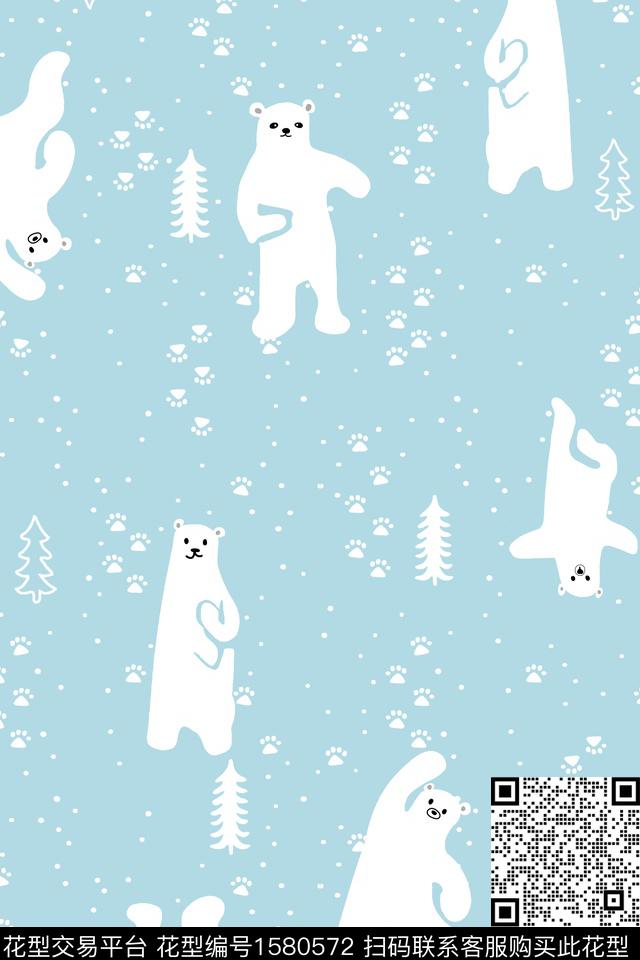 卡通动物熊树枝数码印花华亿平台下载（图片编号: 1580572） - 瓦栏（Walan）