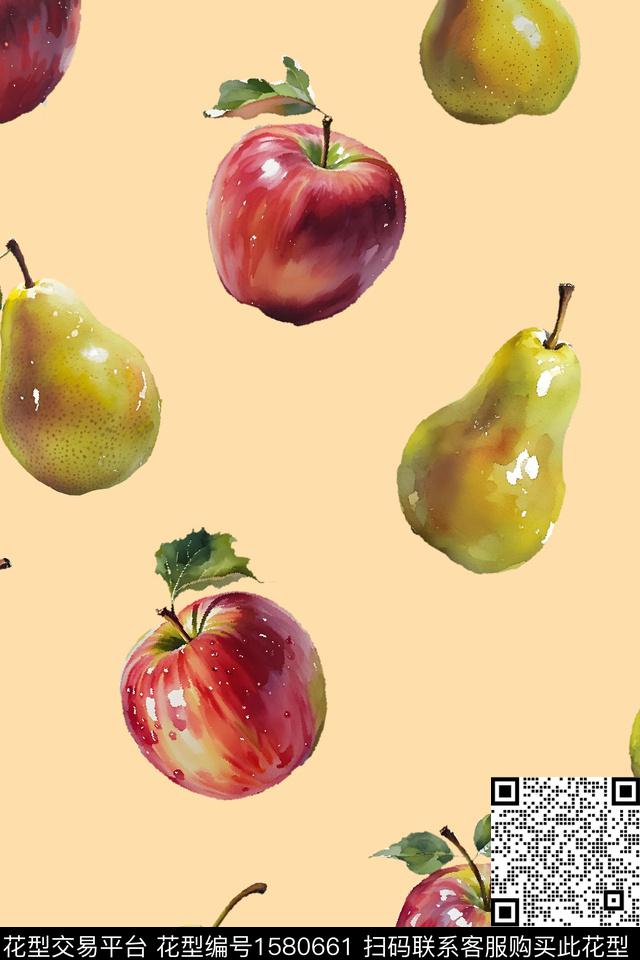 苹果梨水彩数码印花华亿平台下载（图片编号: 1580661） - 瓦栏（Walan）