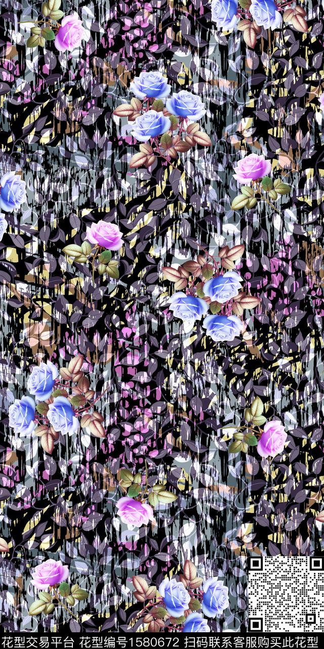 花卉底纹抽象数码印花华亿平台下载（图片编号: 1580672） - 瓦栏（Walan）