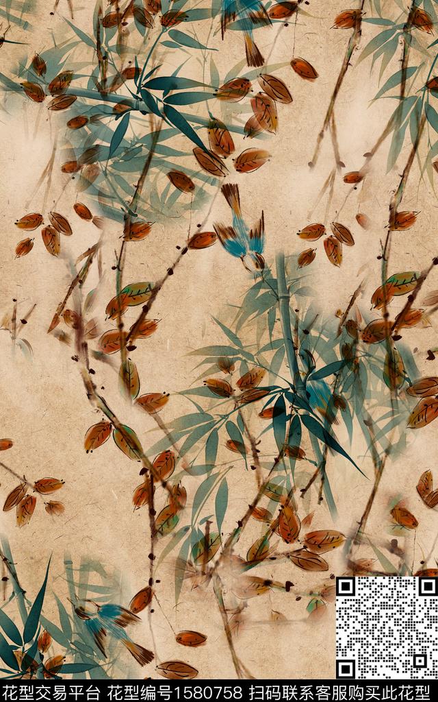 雪纺国画花卉数码印花华亿平台下载（图片编号: 1580758） - 瓦栏（Walan）