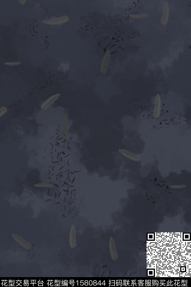纹理羽毛暗色系数码印花华亿平台下载（图片编号: 1580844） - 瓦栏（Walan）
