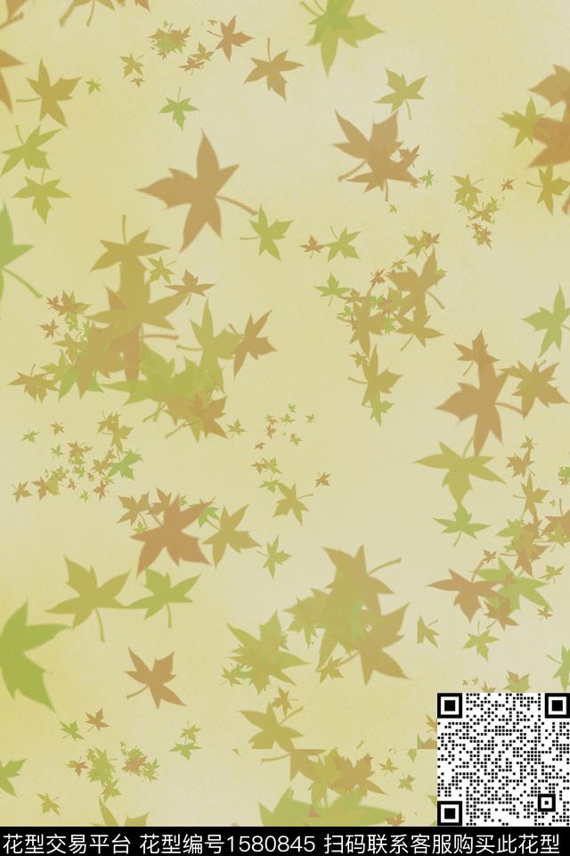 剪影绿植树叶植物数码印花华亿平台下载（图片编号: 1580845） - 瓦栏（Walan）