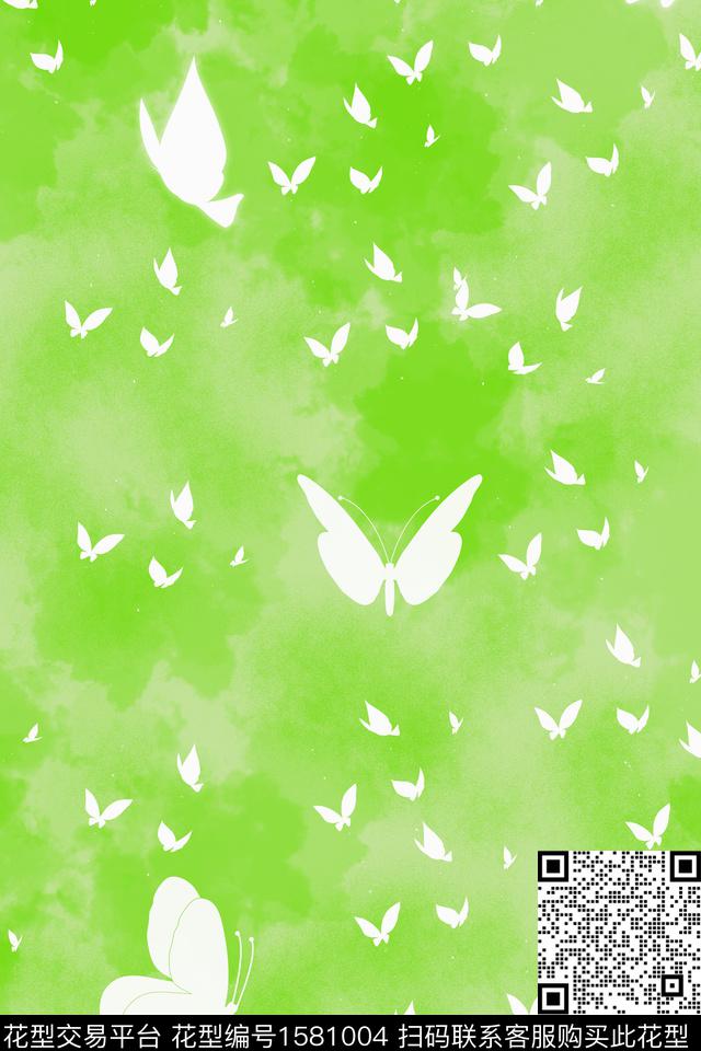 蝴蝶剪影水彩数码印花华亿平台下载（图片编号: 1581004） - 瓦栏（Walan）