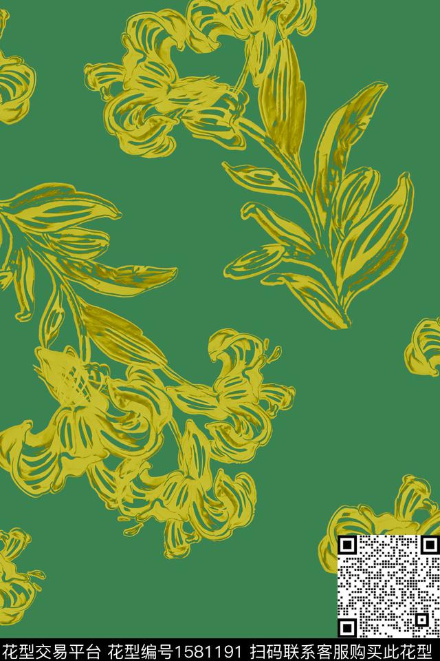 花卉抽象花卉数码印花华亿平台下载（图片编号: 1581191） - 瓦栏（Walan）