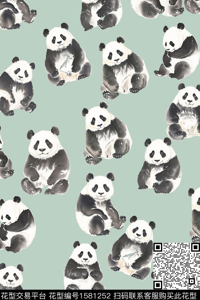 中国风水墨风熊猫数码印花华亿平台下载（图片编号: 1581252） - 瓦栏（Walan）