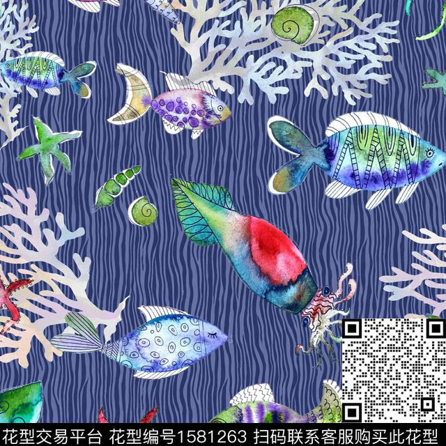 条纹珊瑚鱼数码印花华亿平台下载（图片编号: 1581263） - 瓦栏（Walan）