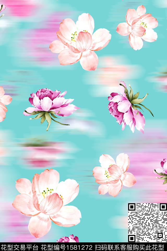 花卉水彩花卉模糊底纹数码印花华亿平台下载（图片编号: 1581272） - 瓦栏（Walan）