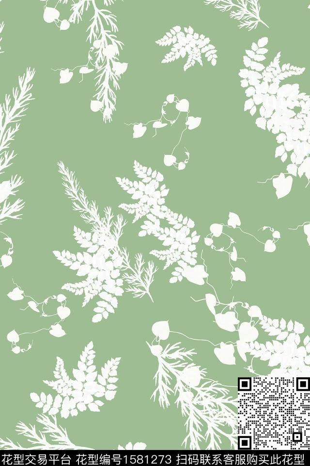剪影花卉绿植树叶数码印花华亿平台下载（图片编号: 1581273） - 瓦栏（Walan）
