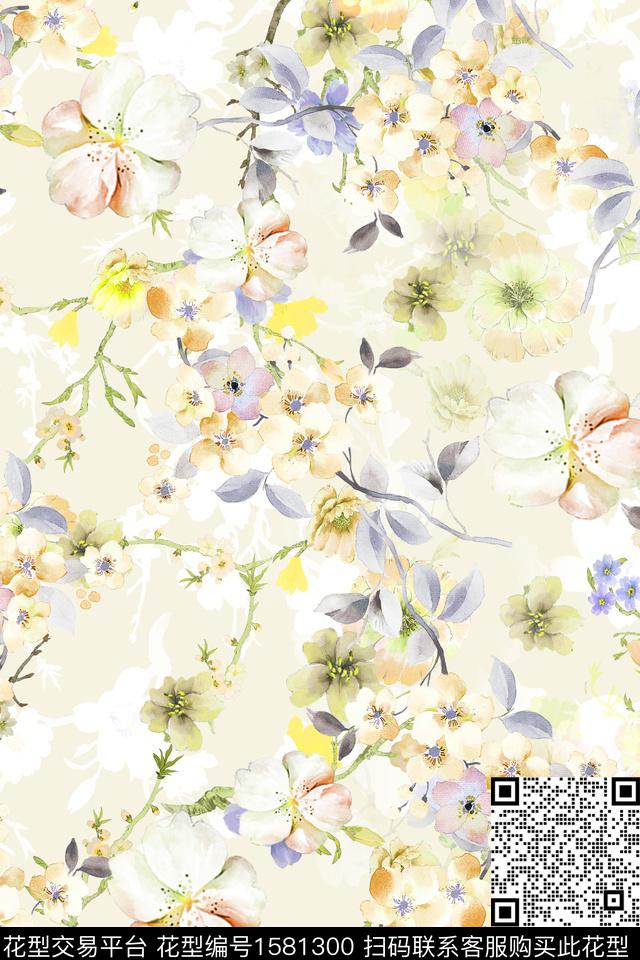 花卉水彩花卉影花数码印花华亿平台下载（图片编号: 1581300） - 瓦栏（Walan）