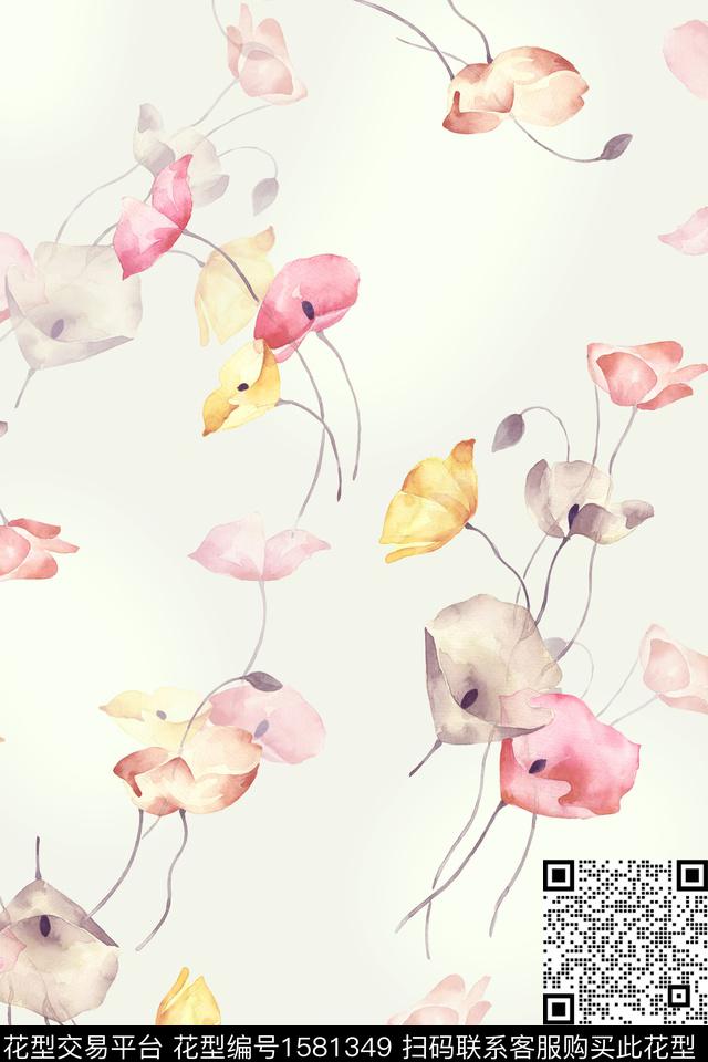 影花花卉年轻女装数码印花华亿平台下载（图片编号: 1581349） - 瓦栏（Walan）