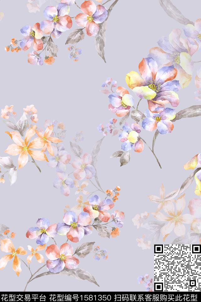 影花花卉年轻女装数码印花华亿平台下载（图片编号: 1581350） - 瓦栏（Walan）