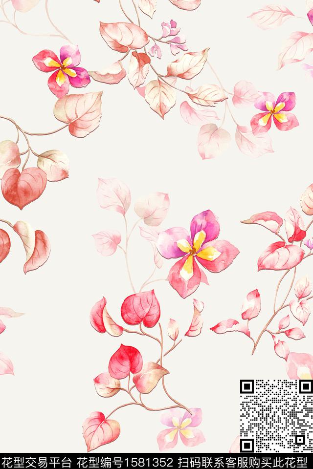影花花卉年轻女装数码印花华亿平台下载（图片编号: 1581352） - 瓦栏（Walan）