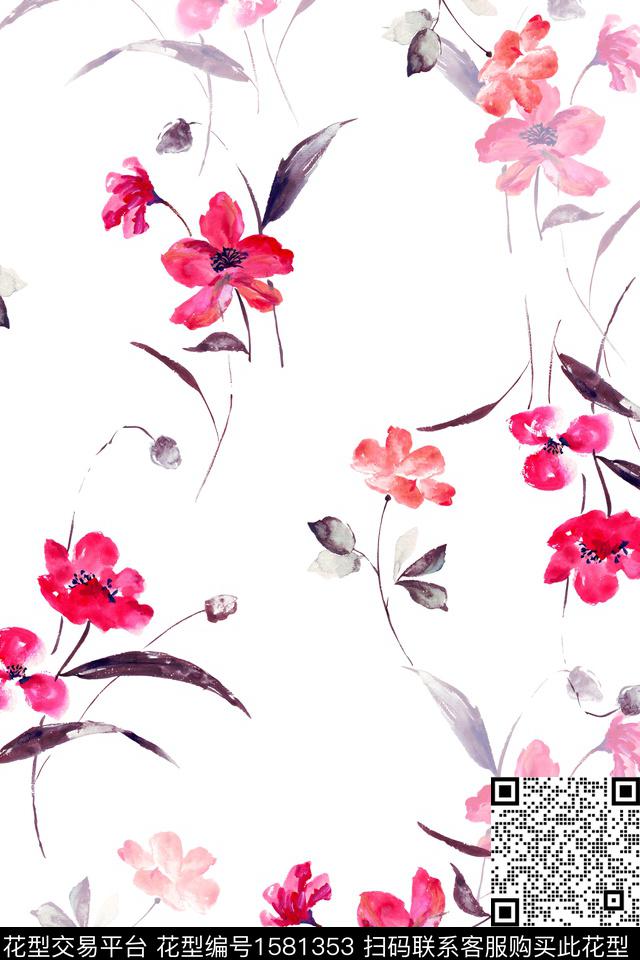 影花花卉年轻女装数码印花华亿平台下载（图片编号: 1581353） - 瓦栏（Walan）