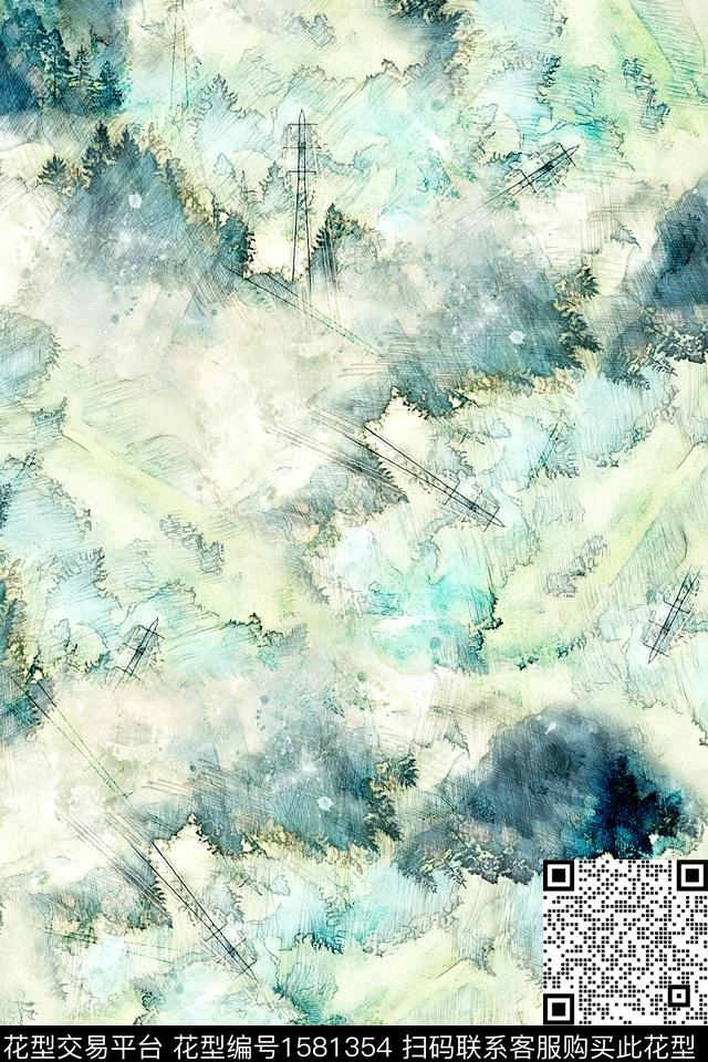 抽象水彩跳接数码印花华亿平台下载（图片编号: 1581354） - 瓦栏（Walan）