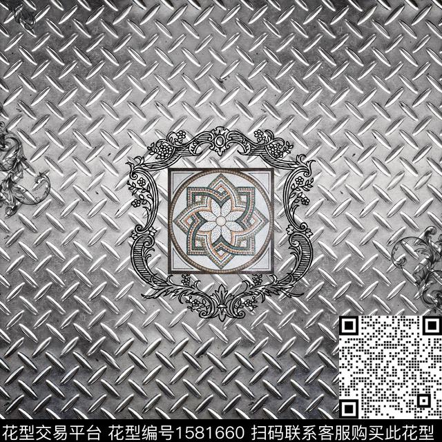 金属渐变欧式定位花数码印花华亿平台下载（图片编号: 1581660） - 瓦栏（Walan）