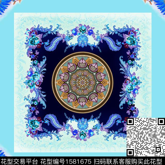 曼陀罗花鸟古典纹样数码印花华亿平台下载（图片编号: 1581675） - 瓦栏（Walan）