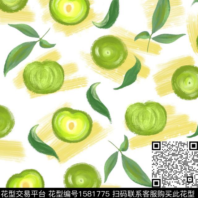笔触水彩水果数码印花华亿平台下载（图片编号: 1581775） - 瓦栏（Walan）
