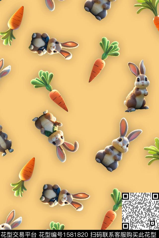 兔子动物卡通数码印花华亿平台下载（图片编号: 1581820） - 瓦栏（Walan）